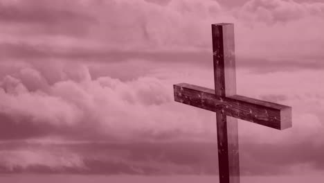composición digital del efecto del trueno sobre la cruz contra las nubes en el cielo