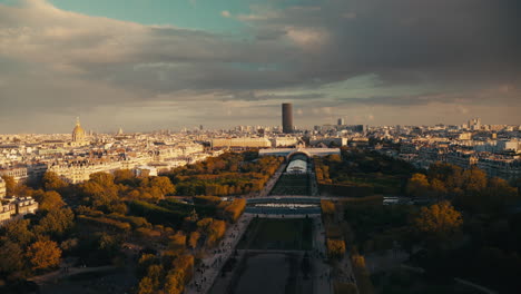 paris skyline at sunset from eiffel tower