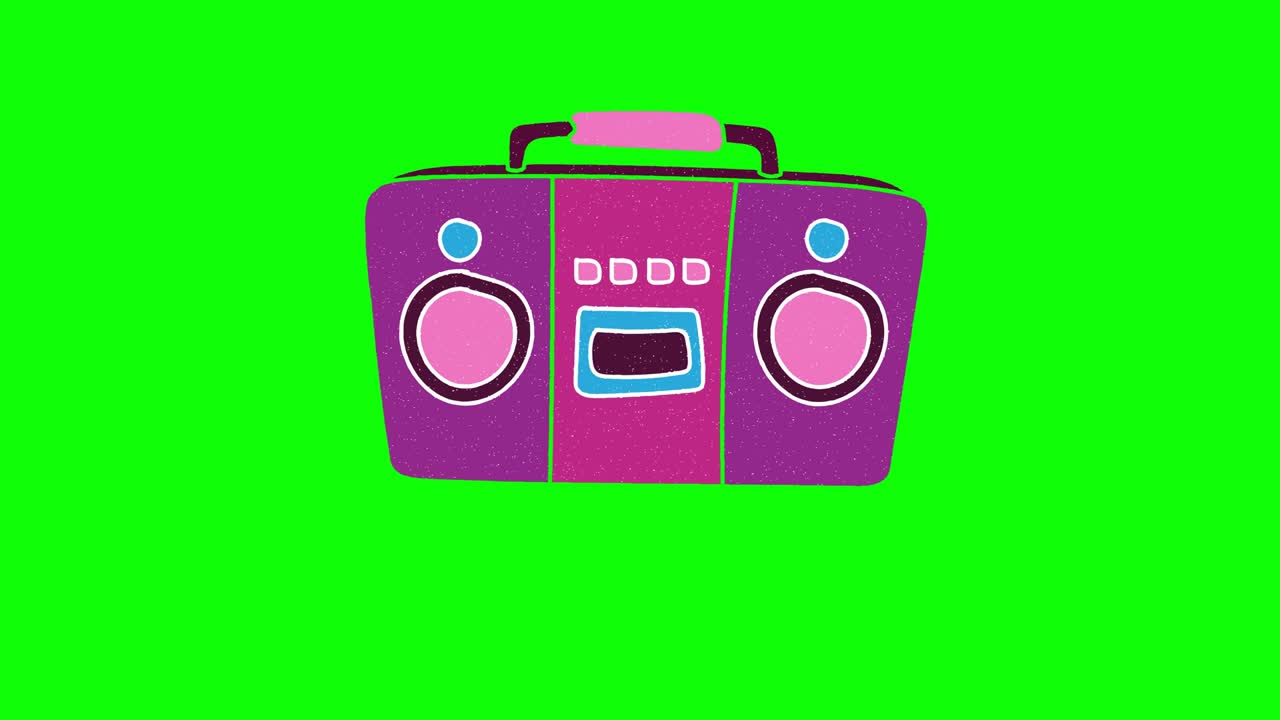 카세트 플레이어 손으로 그려진 녹색 화면: 플로팅 루프 애니메이션