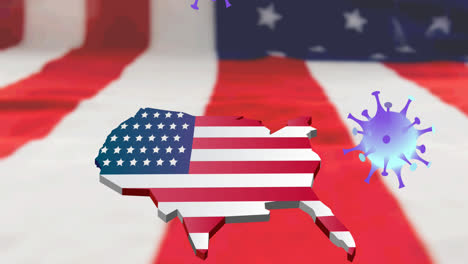 Animation-Von-Coronavirus-Zellen-über-Einer-Mit-Amerikanischer-Flagge-Gefärbten-Karte-Der-USA