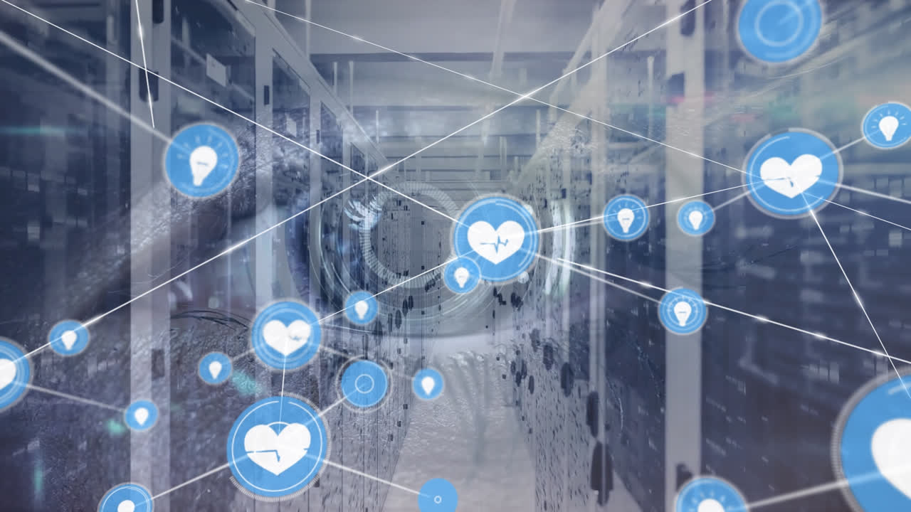 서버를 통해 아이콘으로 연결 네트워크의 애니메이션