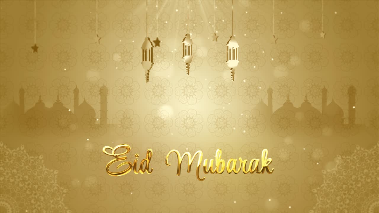 Golden Eid Mubarak Background with beautiful 3d gold text revealing