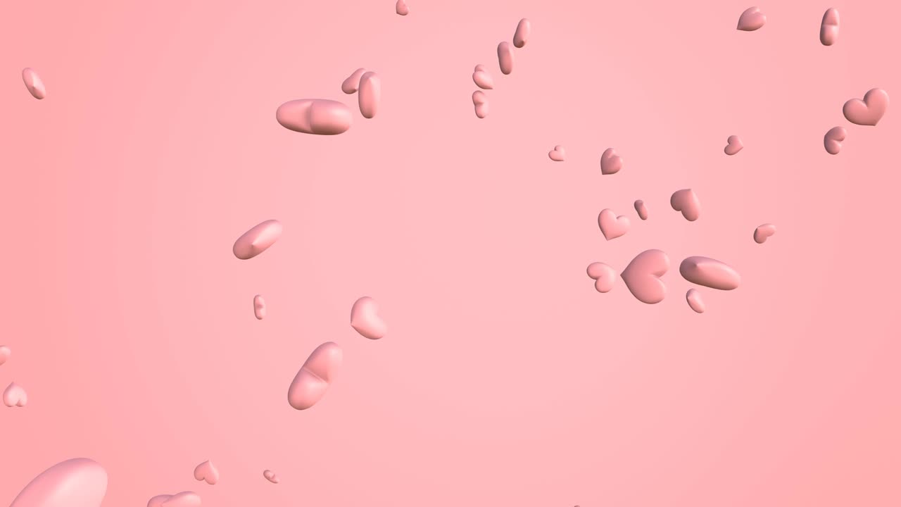 Pale pink hearts-shaped abstract animation. On pale pink background.