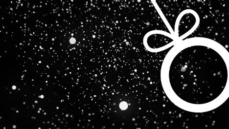 animation of snow falling over christmas neon decoration on black background