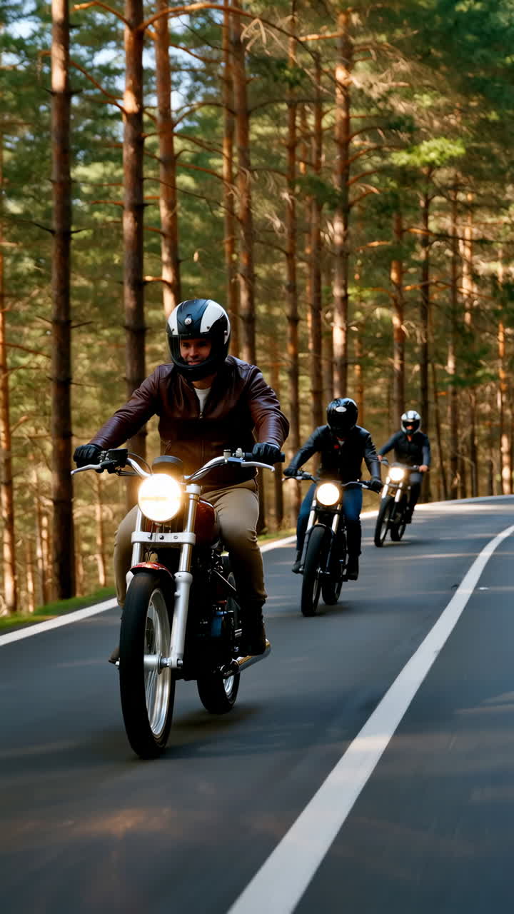 Motorcycle Riders on a Forest Road