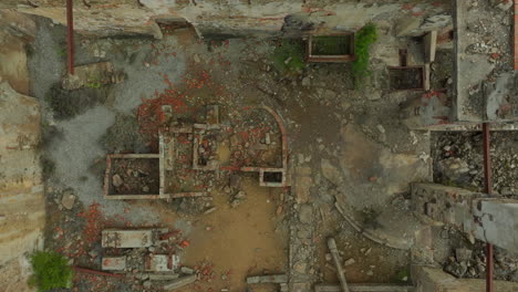 laveria brassey, sardinia: overhead aerial view of the buildings of this old abandoned mining mine on the island of sardinia