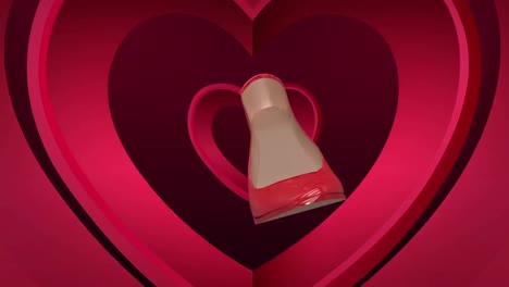 un zapato de tacón alto girando contra corazones animados