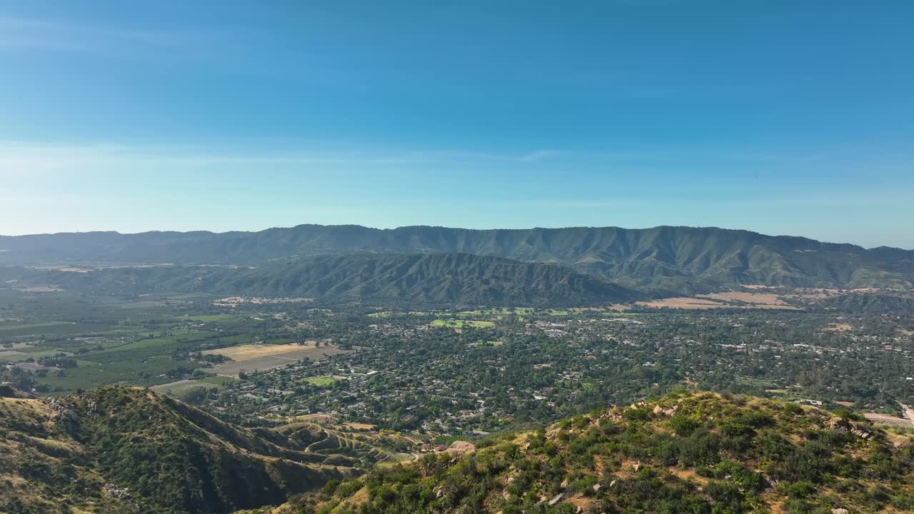 Aerial Flyover Of Rugged Mountainous Terrain Near Ojai During Summer In California, USA