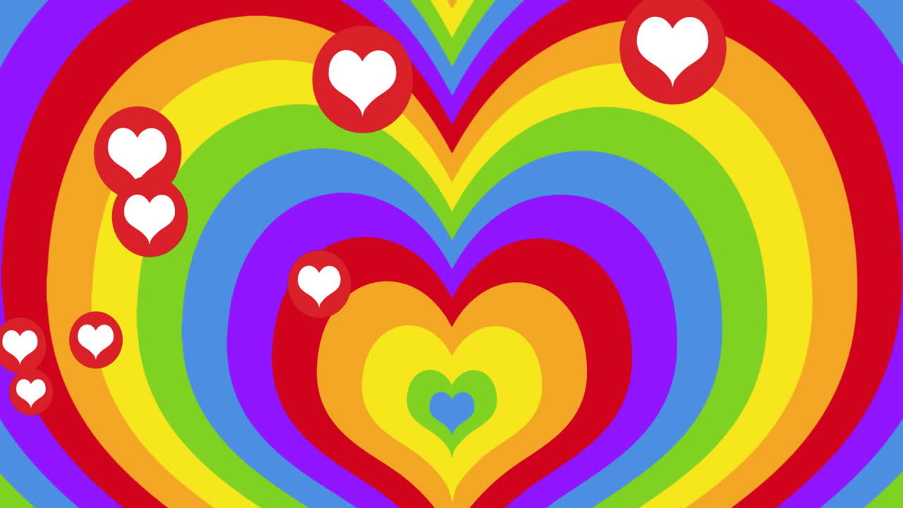 animación de corazones cayendo sobre el arco iris