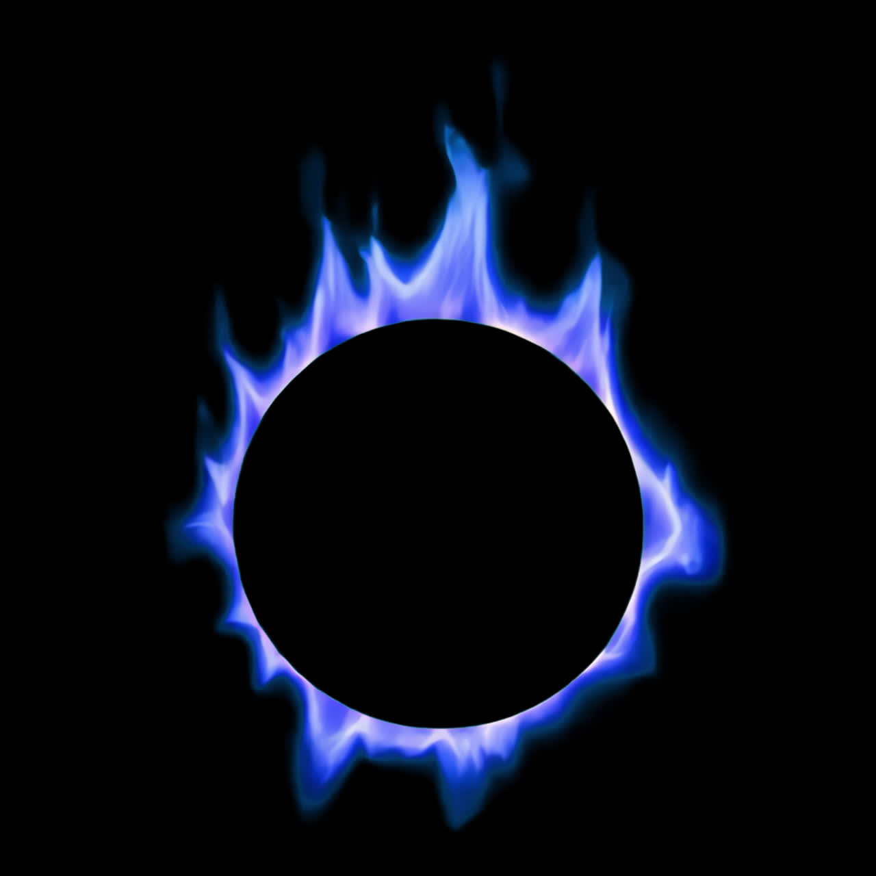 Blue flames circle frame animation isolated asset, transparent 4K video, alpha channel, ProRes 4444