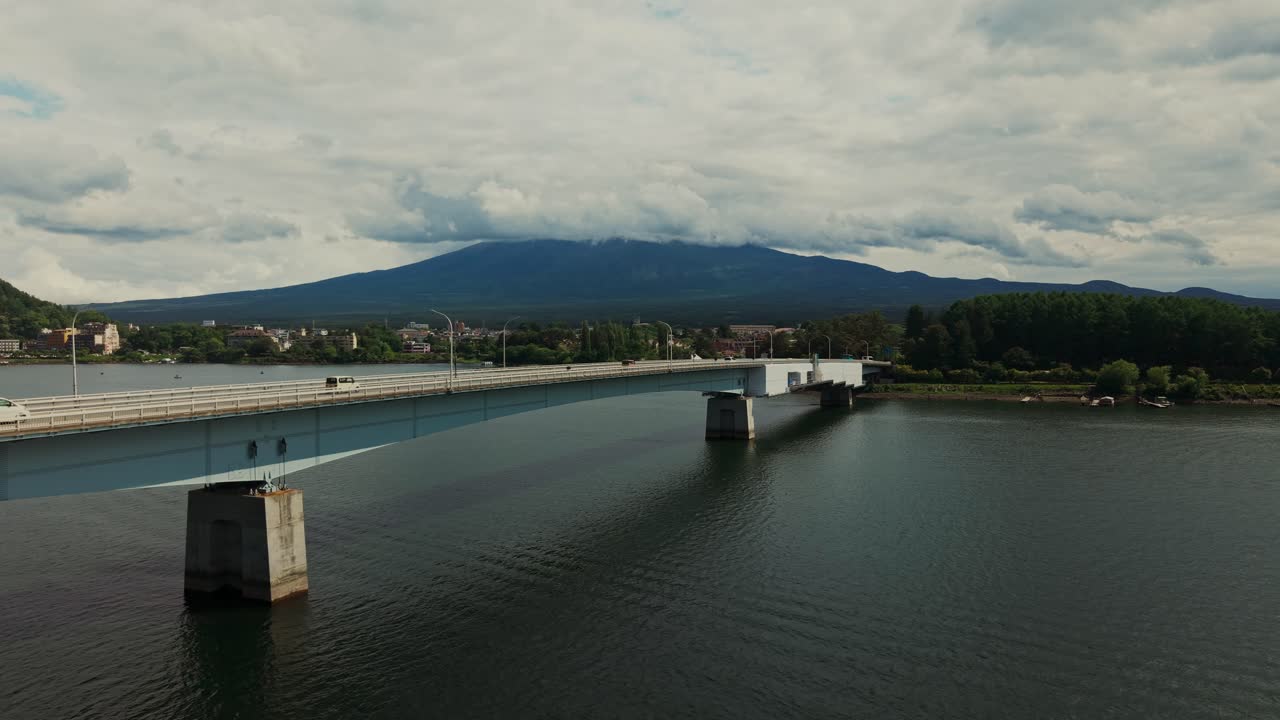 Bridge over Lake with Mountain View