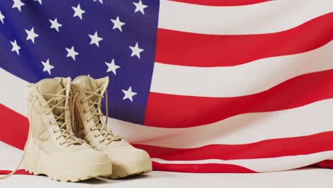 Close-up-of-national-flag-of-usa-and-beige-shoes-with-copy-space