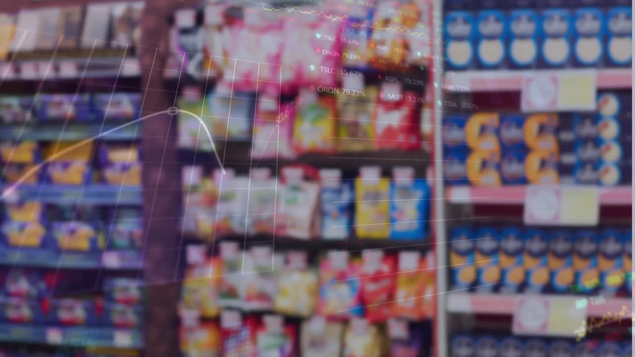 animación de datos financieros y gráficos sobre un mercado borroso