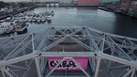 aerial fly over of point street bridge in providence, ri