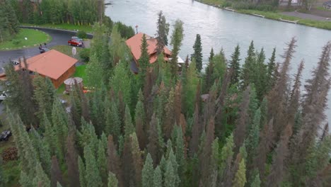 aerial footage a cabin next to the kenai river in alaska