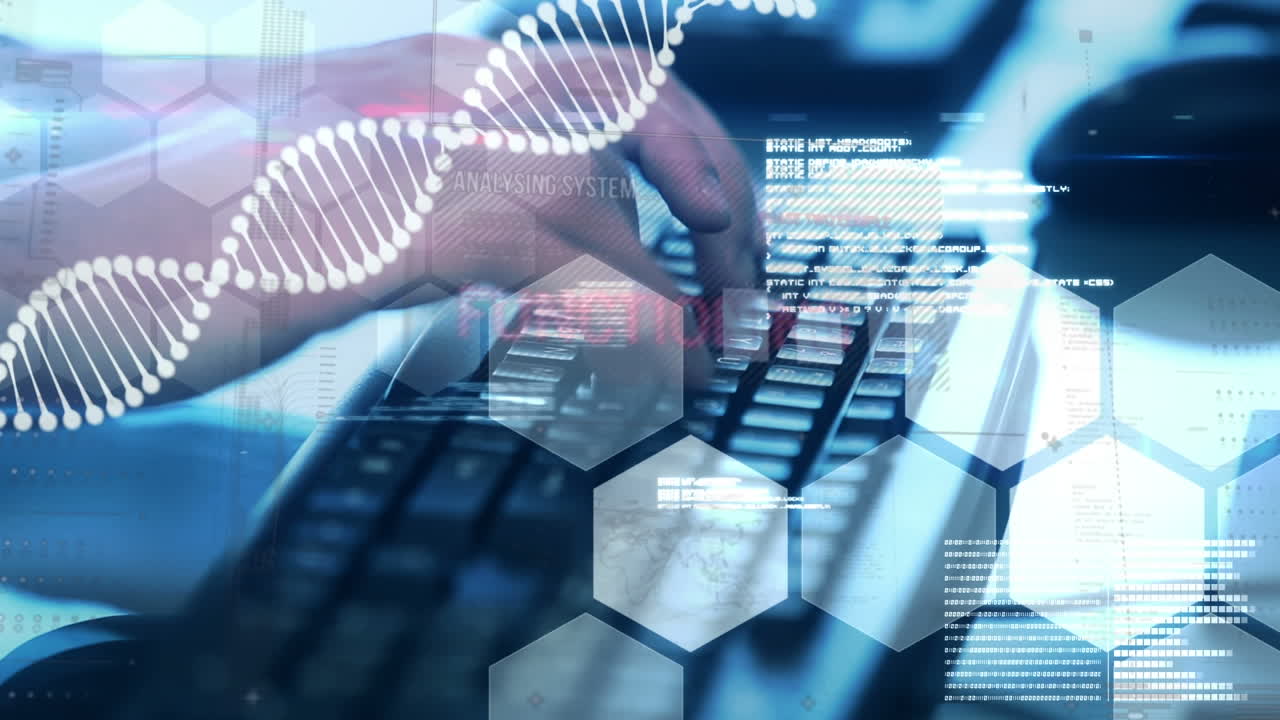 animación del procesamiento de datos con las manos usando computadora