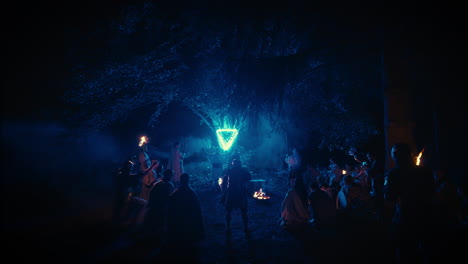 nighttime ritual in a forest