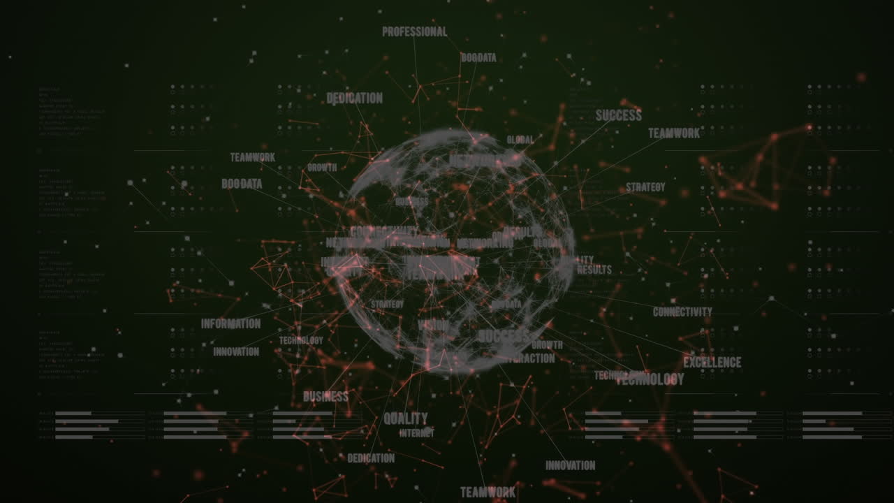 animación de puntos conectados que forman formas y textos múltiples en todo el mundo con barras de carga
