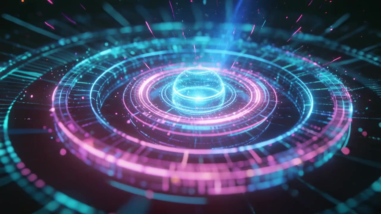 On activation, pulsing holo rings around orb rotating and emitting beam with particles in dark void