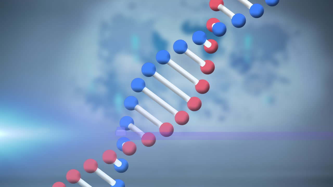 Animazione di punti luce su filamento di DNA