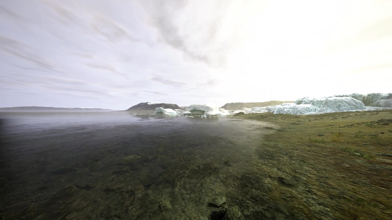 Gloomy coastal landscape remote greenland coast shrouded in fog