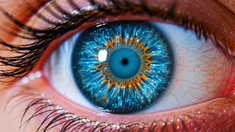 a stunning close-up of an eye showcasing intricate patterns, vibrant colors, and electrifying visual effects capturing the essence of human vision and creativity