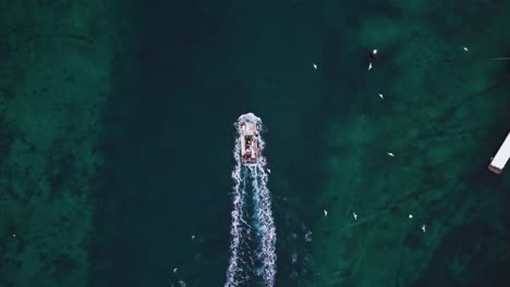 aerial view of a fishing boat on the ocean