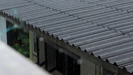 rain water coming down pouring down from the roof of a house