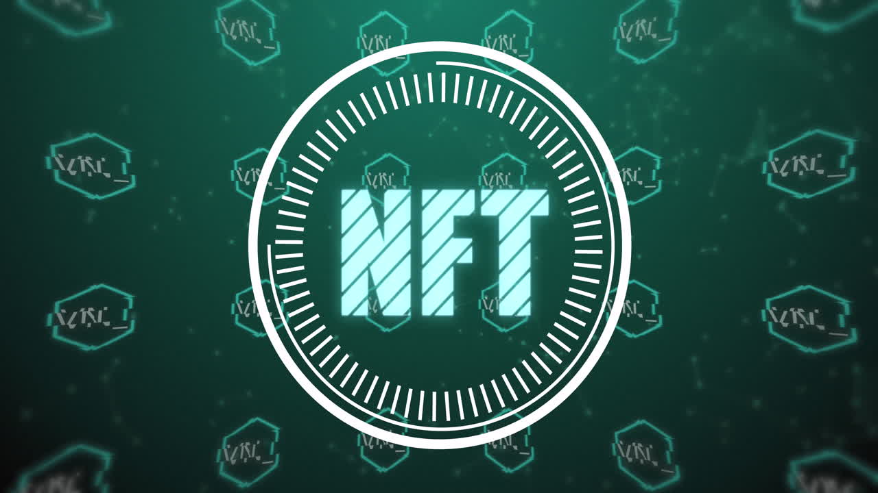 녹색 배경에 스 스캔을 통해 nft 텍스트의 애니메이션