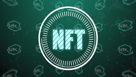 animación de texto nft sobre escaneo de alcance en fondo verde