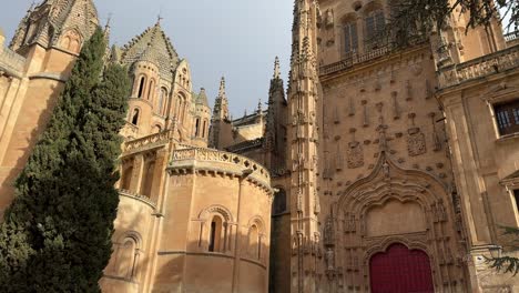 gothic segovia cathedral with towering spires and stone facade during spring.