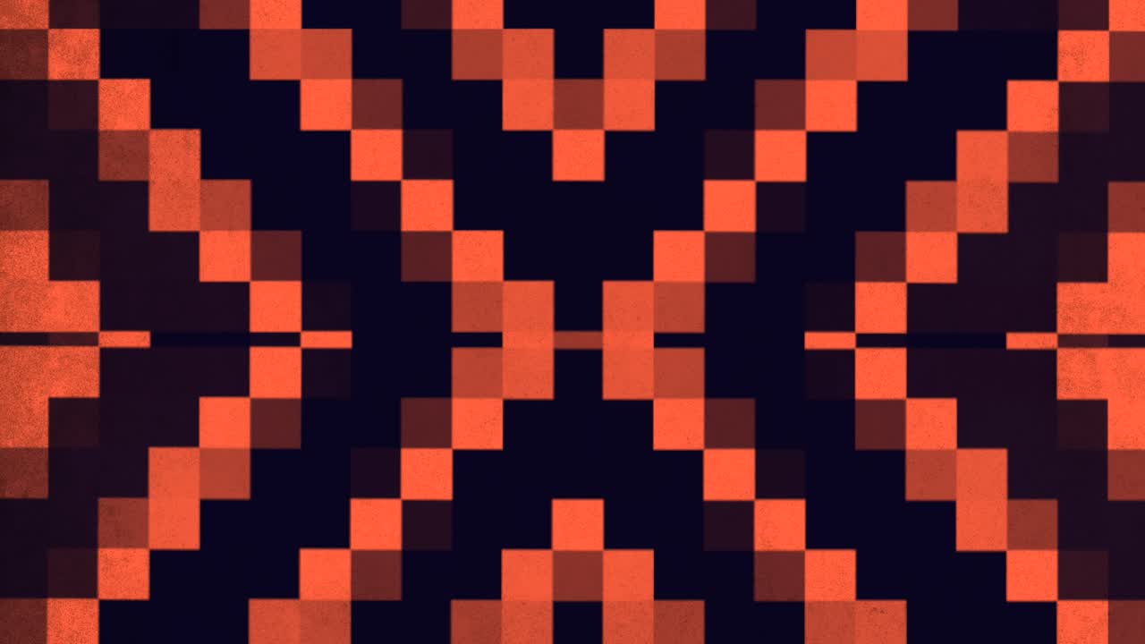 Zigzagging grid of black and orange squares creates striking pattern
