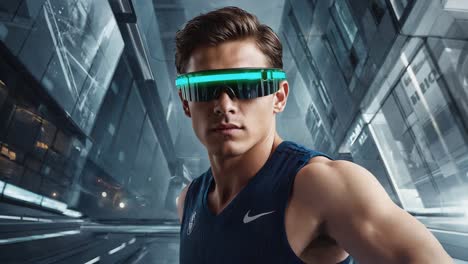 futuristic athlete with cyberpunk sunglasses