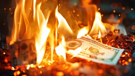 un montón de dinero en llamas con mucho dinero en él