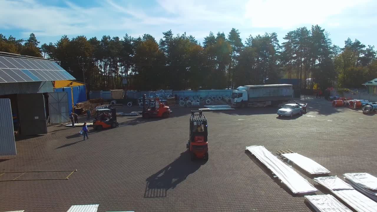 Aerial view of warehouse storages. Aerial view of logistics warehouse center