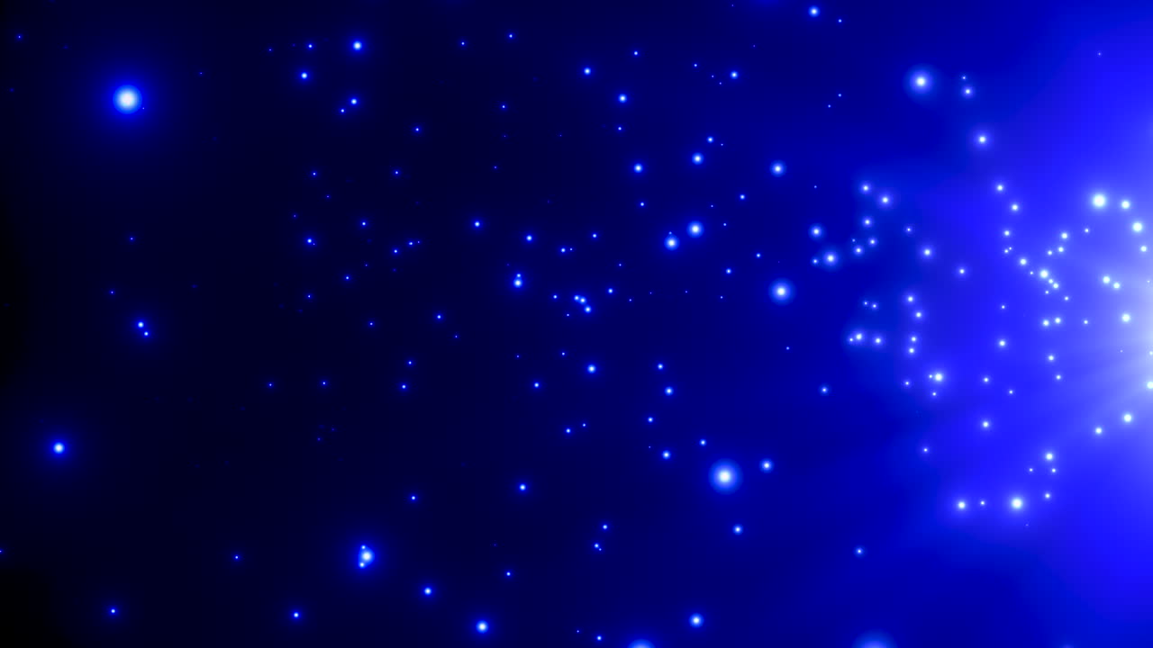 Movimento: particelle blu e stelle in sfondo astratto galattico, 1