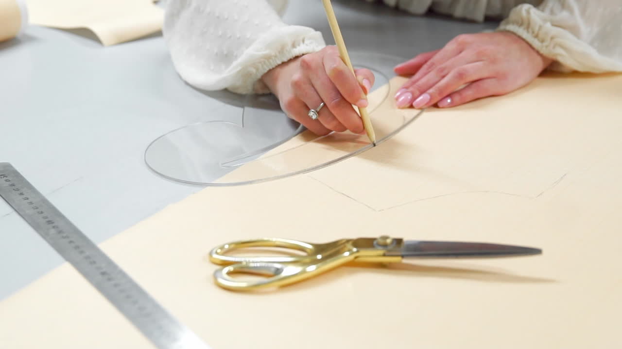 Female fashion designers drawing sketches for clothes in atelier. Sequence