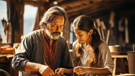 crafting traditional items in a lively artisan workshop setting