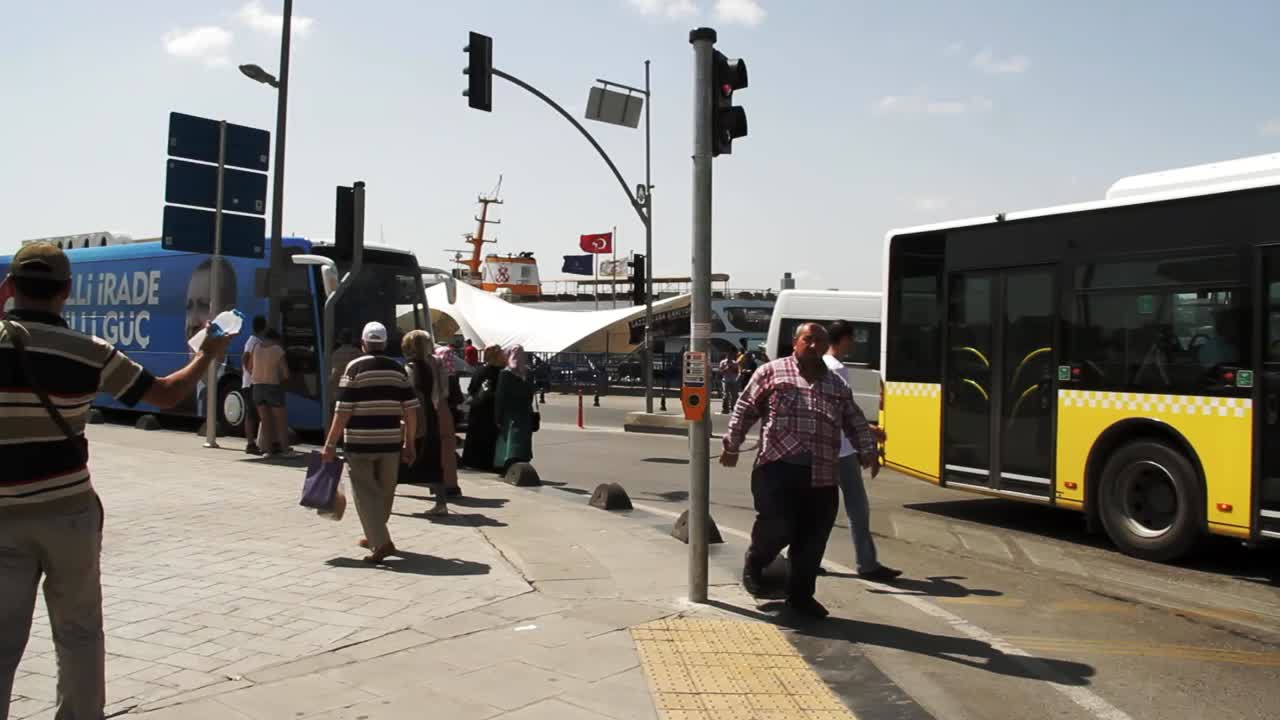 A bus with the picture of Recep Tayyip Erdogan is passing by a road during his political campaign for the presidential elections in Istanbul, Turkey