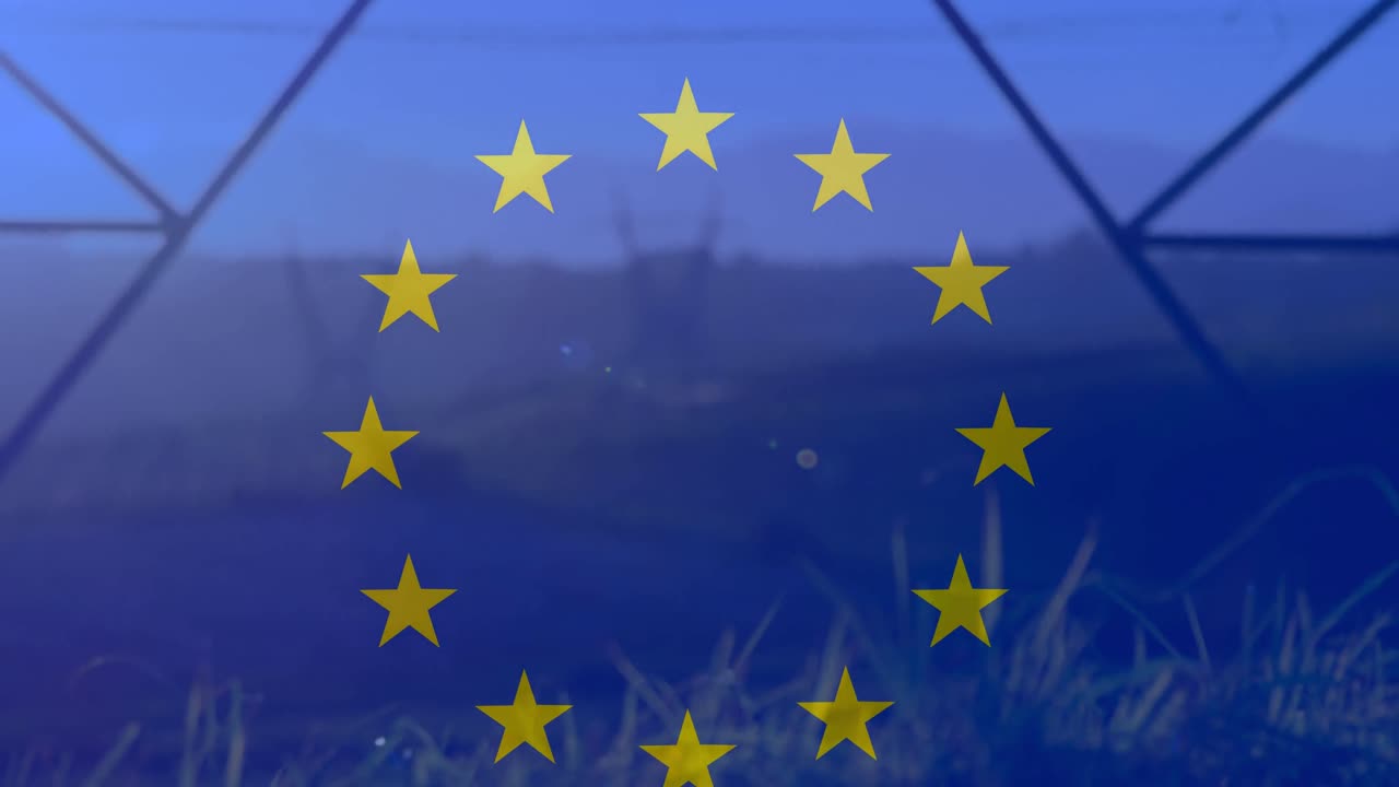 Animazione della bandiera dell'UE su tralicci