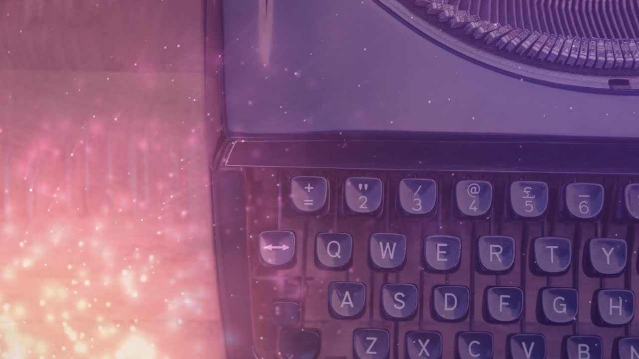 나무 표면에 있는 빈티지 타이핑 머신 위의 반 ⁇ 이는 애니메이션