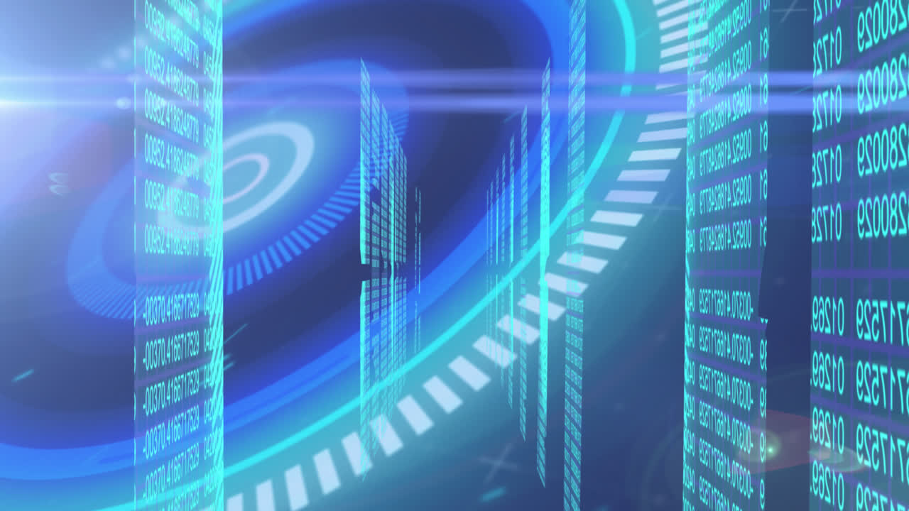 파란색 배경의 숫자 처리 위의 범위 스캔의 애니메이션