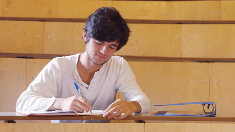 handsome student taking notes