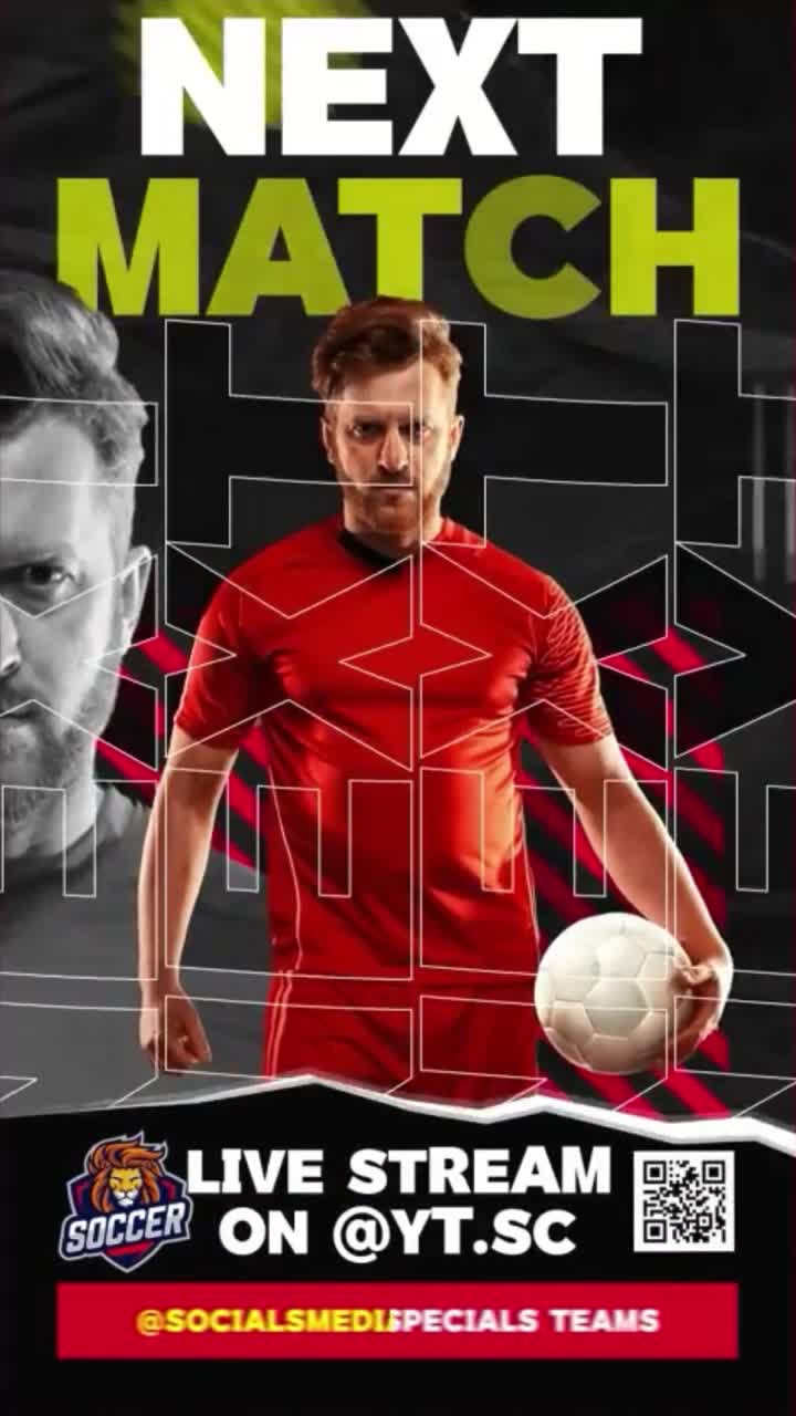 Dynamic Motion Graphic Promoting Next Soccer Match Live Stream