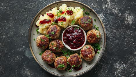 swedish meatballs with mashed potatoes and cranberry sauce