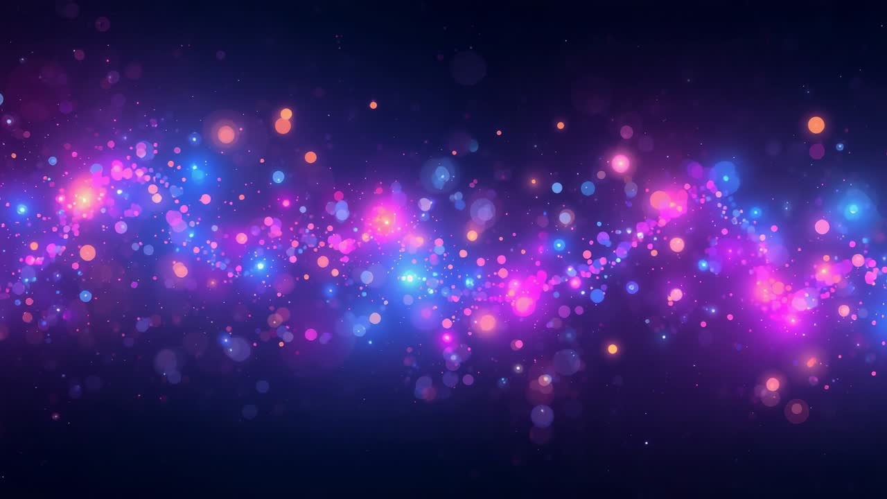 Undulating central bokeh band starting from dense magenta chain and pulsing across navy gradient