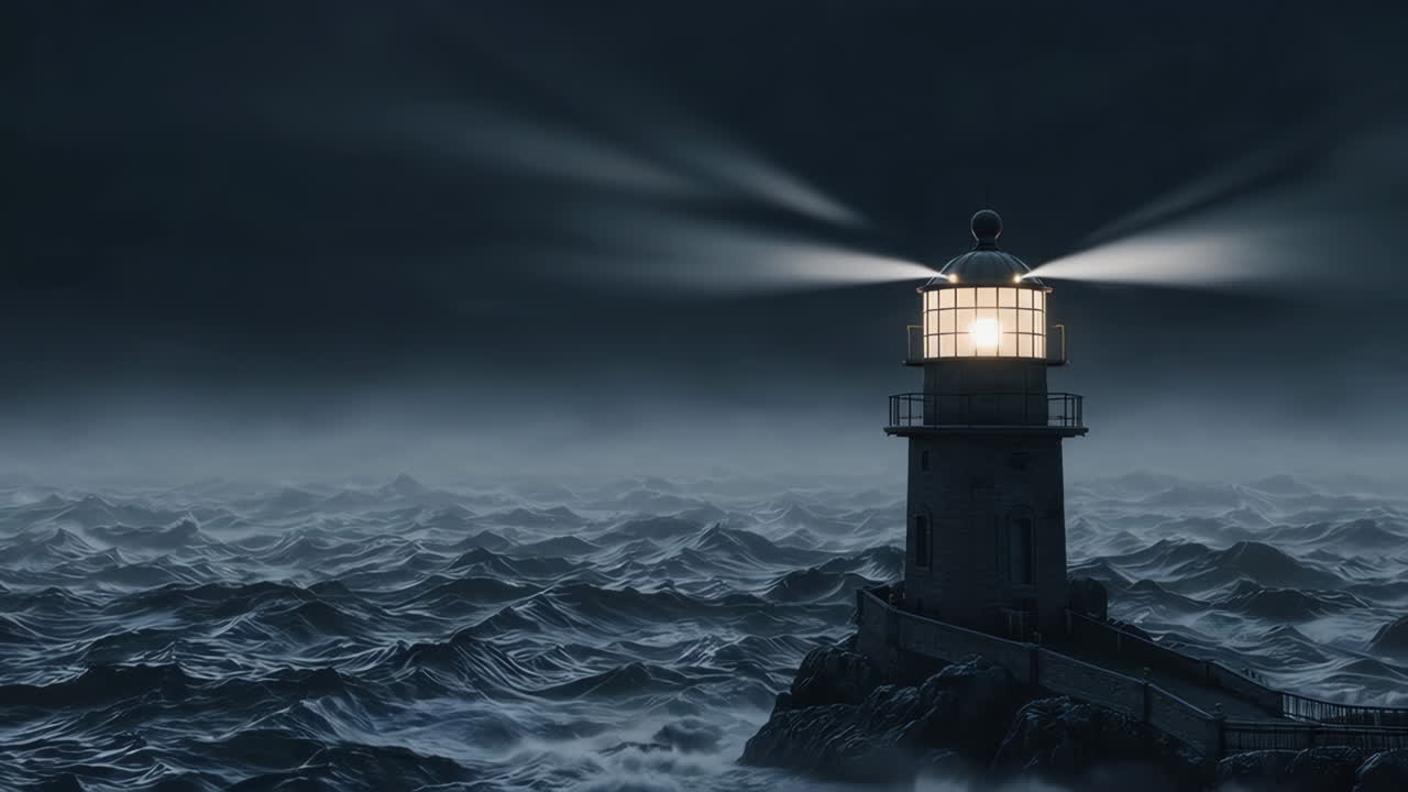 faro en una noche tormentosa