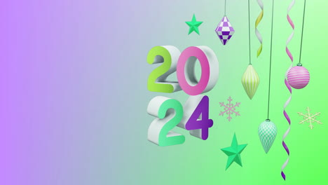 Animación-De-Adornos-Navideños-Y-Año-2024-Sobre-Fondo-Azul-Y-Verde