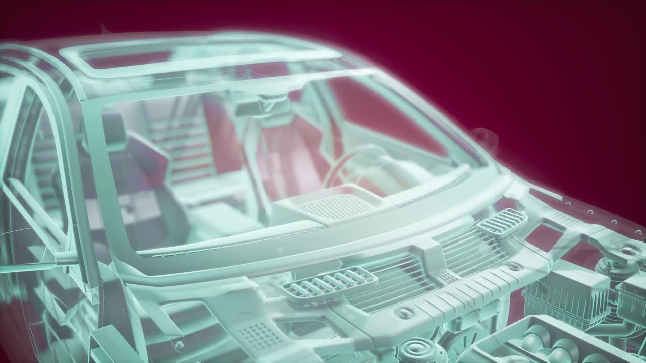 Animazione olografica di modello auto wireframe 3D con motore