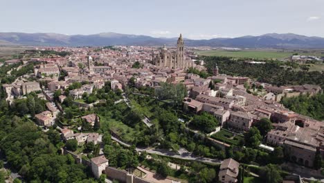 beautiful establishing shot of segovia, well-preserved unesco city